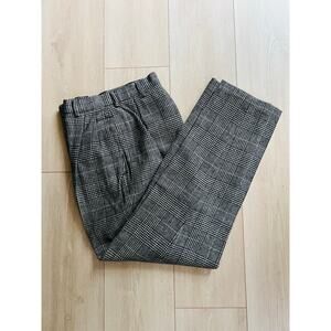 Adolfo International Wool Rayon Dress Pants Black White Houndstooth Plaid 10 JL